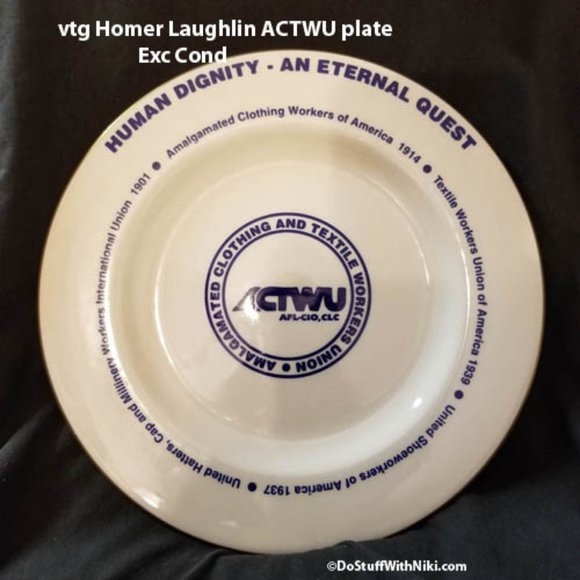 vtg Homer Laughlin ACTWU plate Exc Cond - Picture 1 of 8